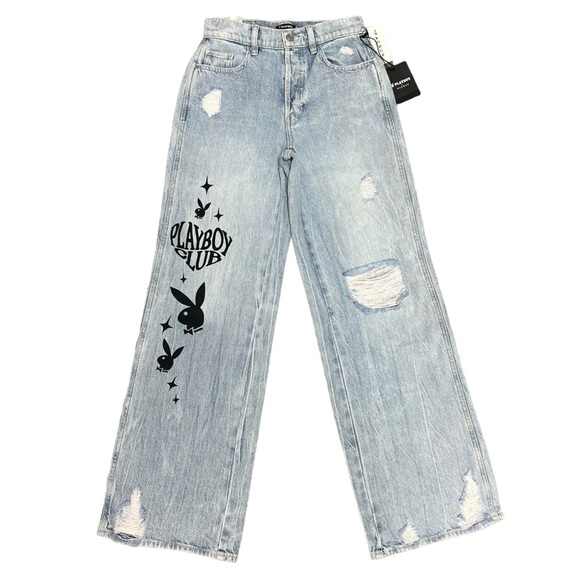 NWT Playboy X PacSun Jeans Eco Distressed High Waisted Baggy 22 23 24 25 27 - Picture 4 of 15